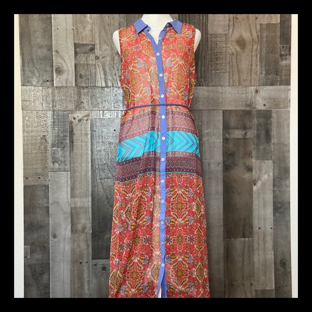 Flying Tomato Red & Blue Patterned Maxi Dress